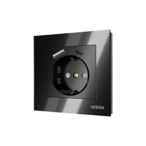 پریز ویرا مدل کریستال همراه USB و Type C رنگ مشکی